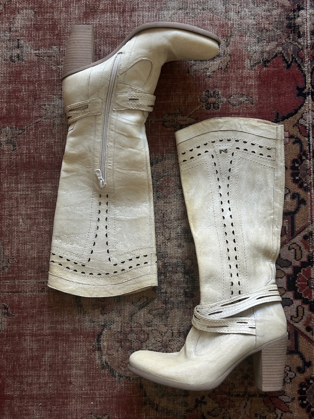 Cream Leather Nero Giardini Tall Western Boots Size 38